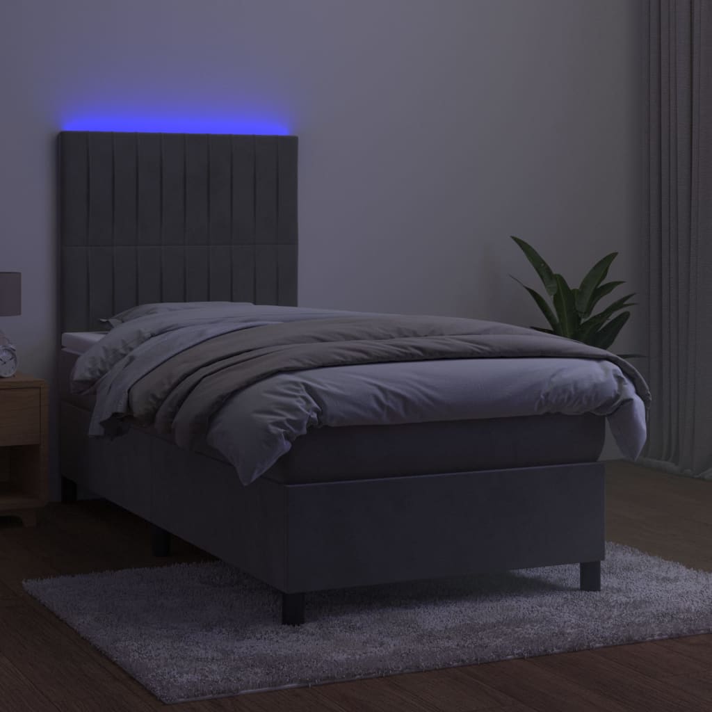 Krevet box spring s madracem LED svjetlosivi 80x200 cm baršun