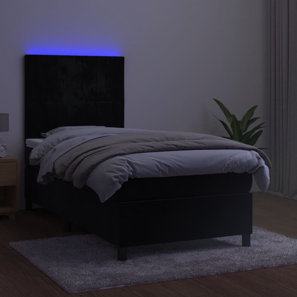 Krevet box spring s madracem LED crni 80 x 200 cm baršunasti