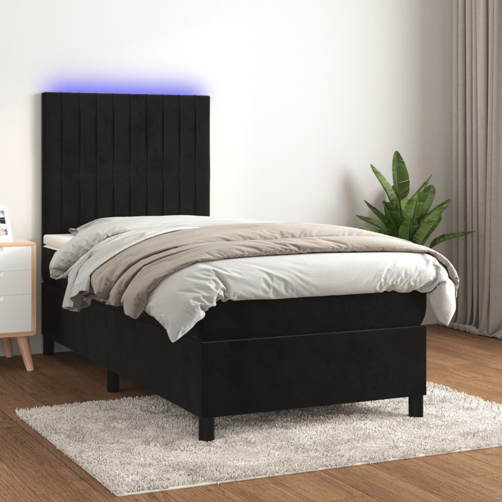 Krevet box spring s madracem LED crni 80 x 200 cm baršunasti
