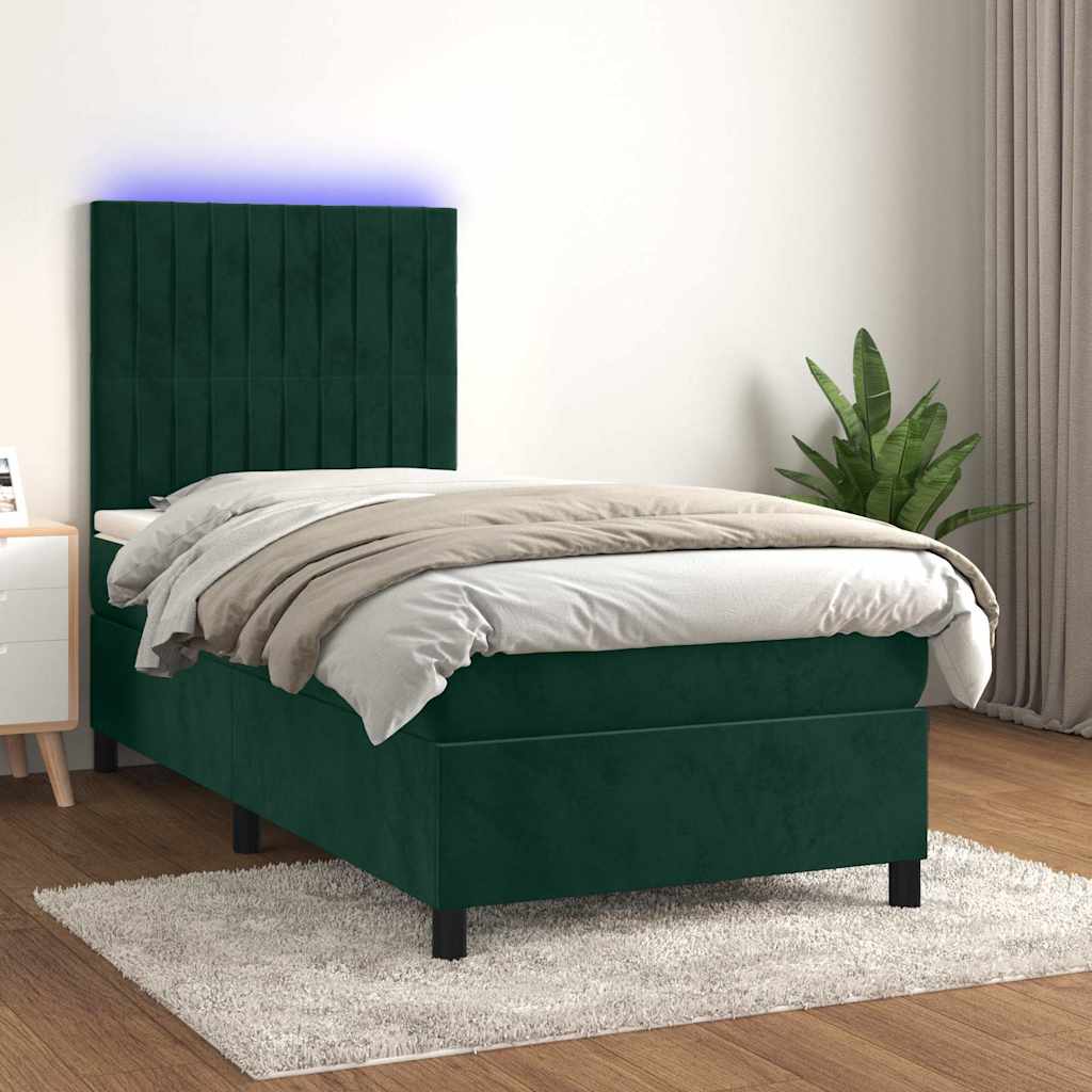 Krevet box spring s madracem LED tamnozeleni 80 x 200 cm baršun