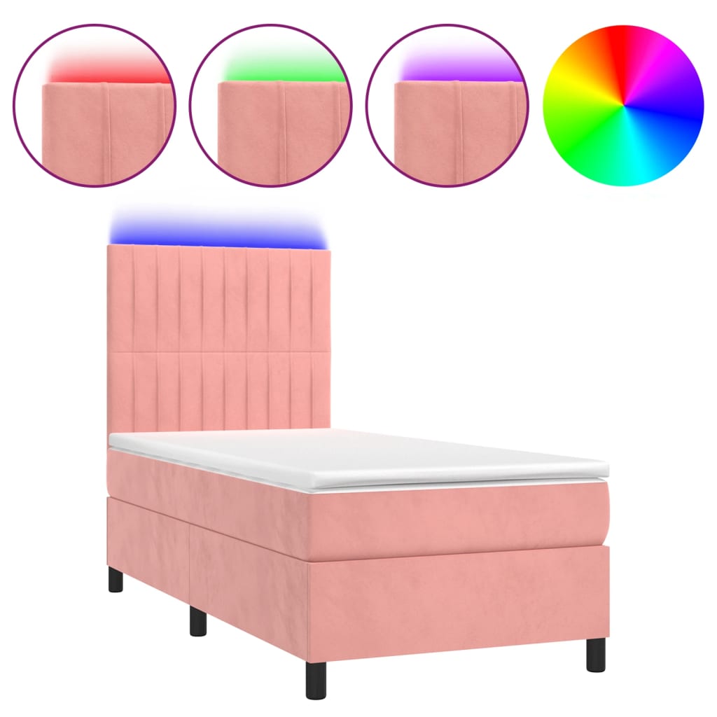 Krevet box spring s madracem LED ružičasti 80x200 cm baršunasti