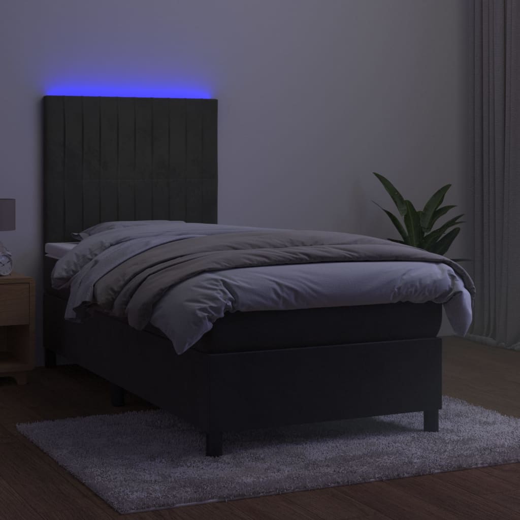 Krevet box spring s madracem LED tamnosivi 90x190 cm baršun