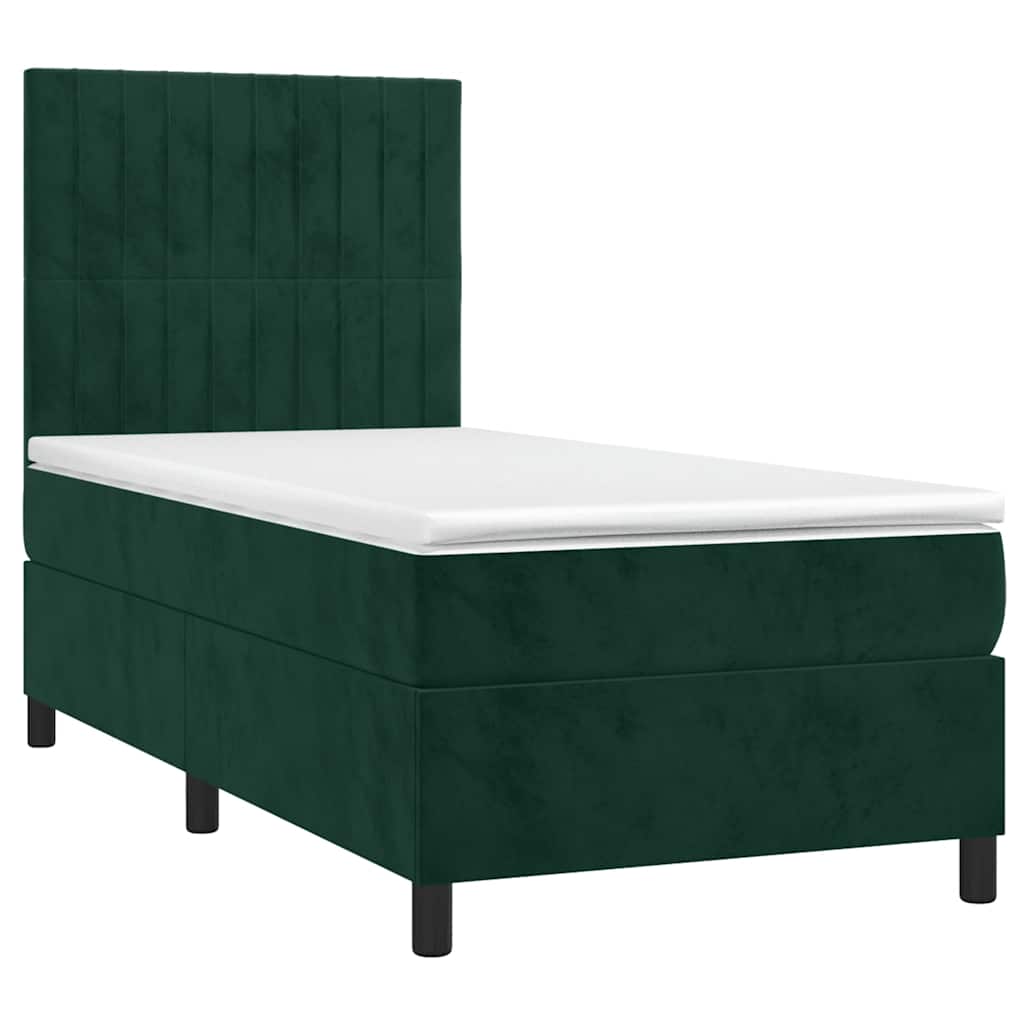 Krevet box spring s madracem LED tamnozeleni 90x190 cm baršun
