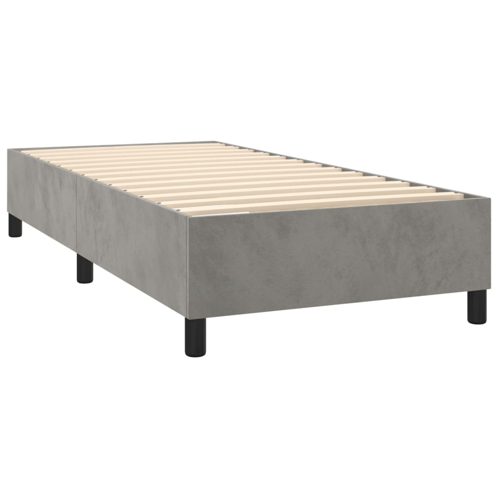 Krevet box spring s madracem LED svjetlosivi 90x200 cm baršun