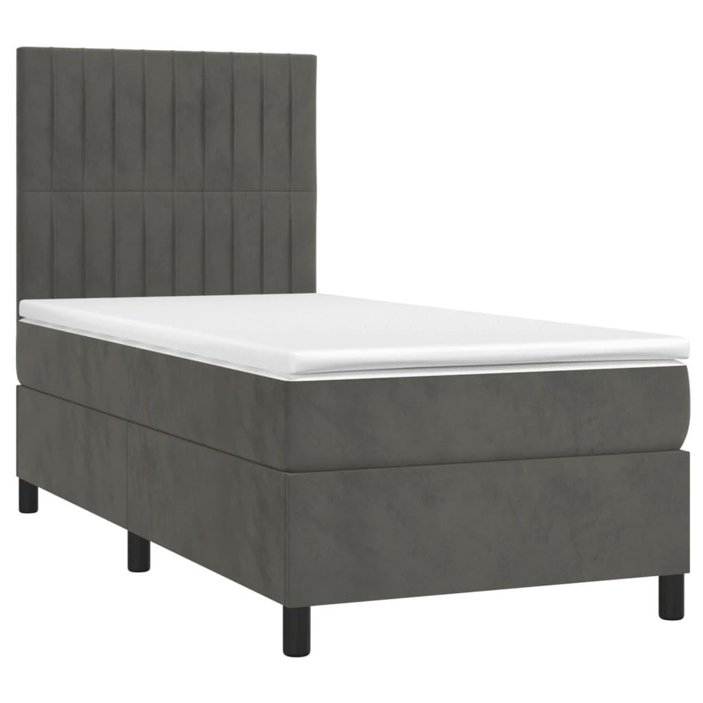 Krevet box spring s madracem LED tamnosivi 90x200 cm baršun