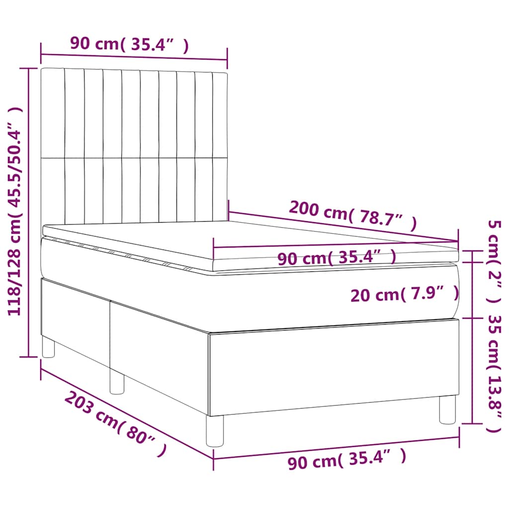 Krevet box spring s madracem LED tamnozeleni 90x200 cm baršun