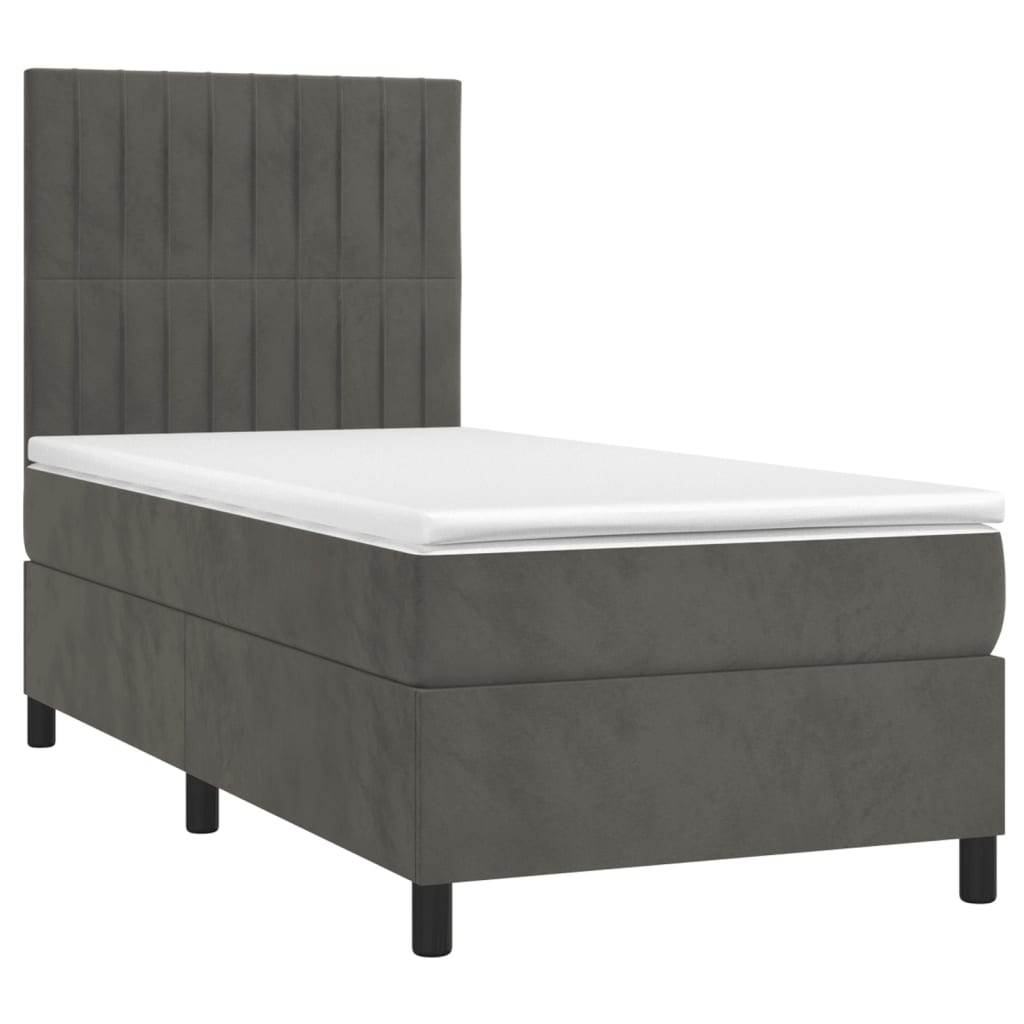 Krevet box spring s madracem LED tamnosivi 100x200 cm baršun