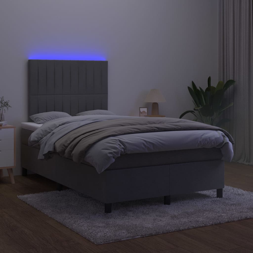 Krevet box spring s madracem LED tamnosivi 120 x 200 cm baršun