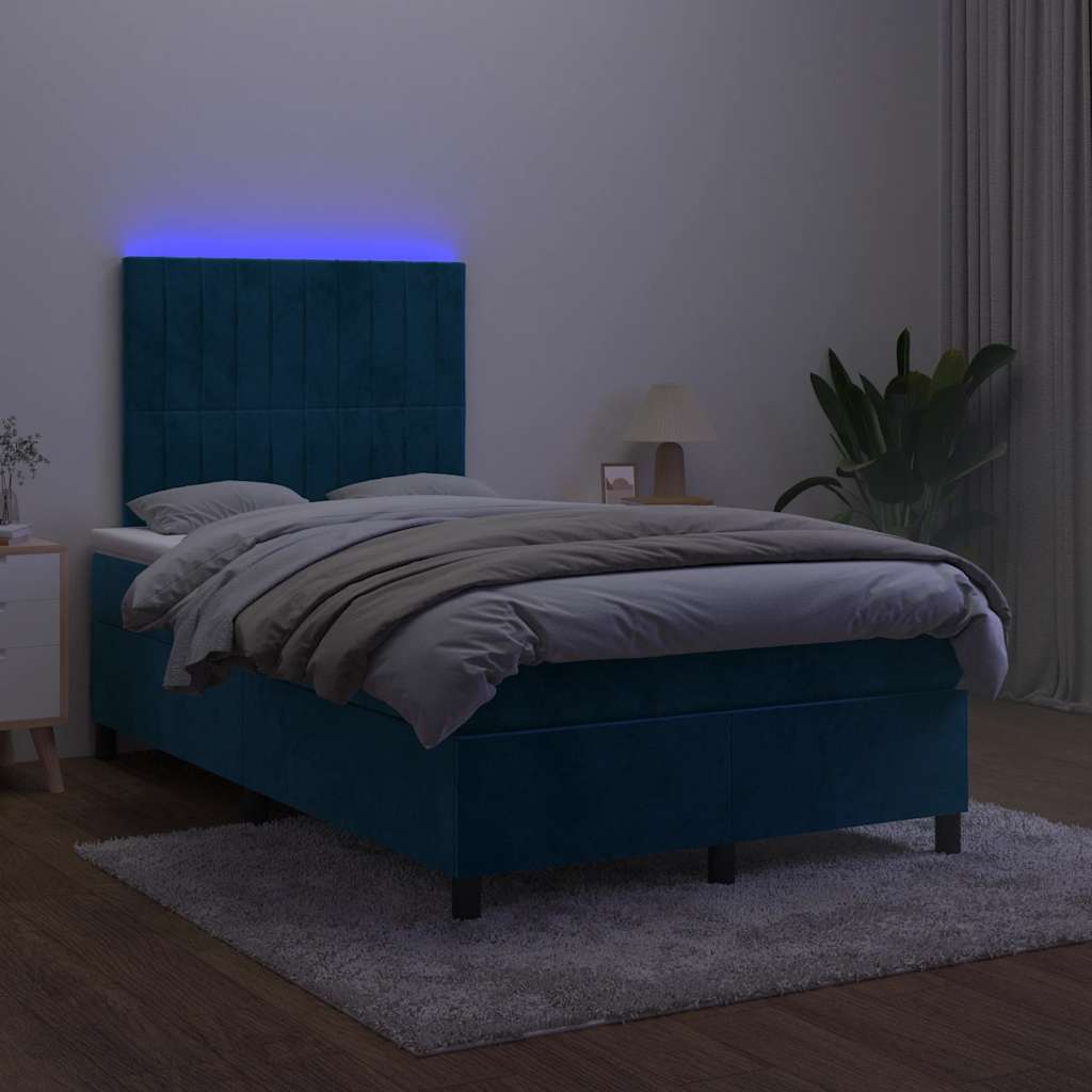 Krevet box spring s madracem LED tamnoplavi 120x200 cm baršun