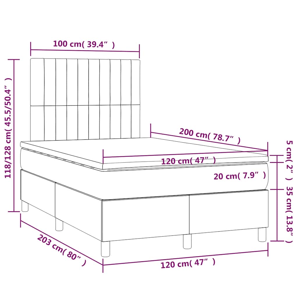 Krevet box spring s madracem LED tamnoplavi 120x200 cm baršun