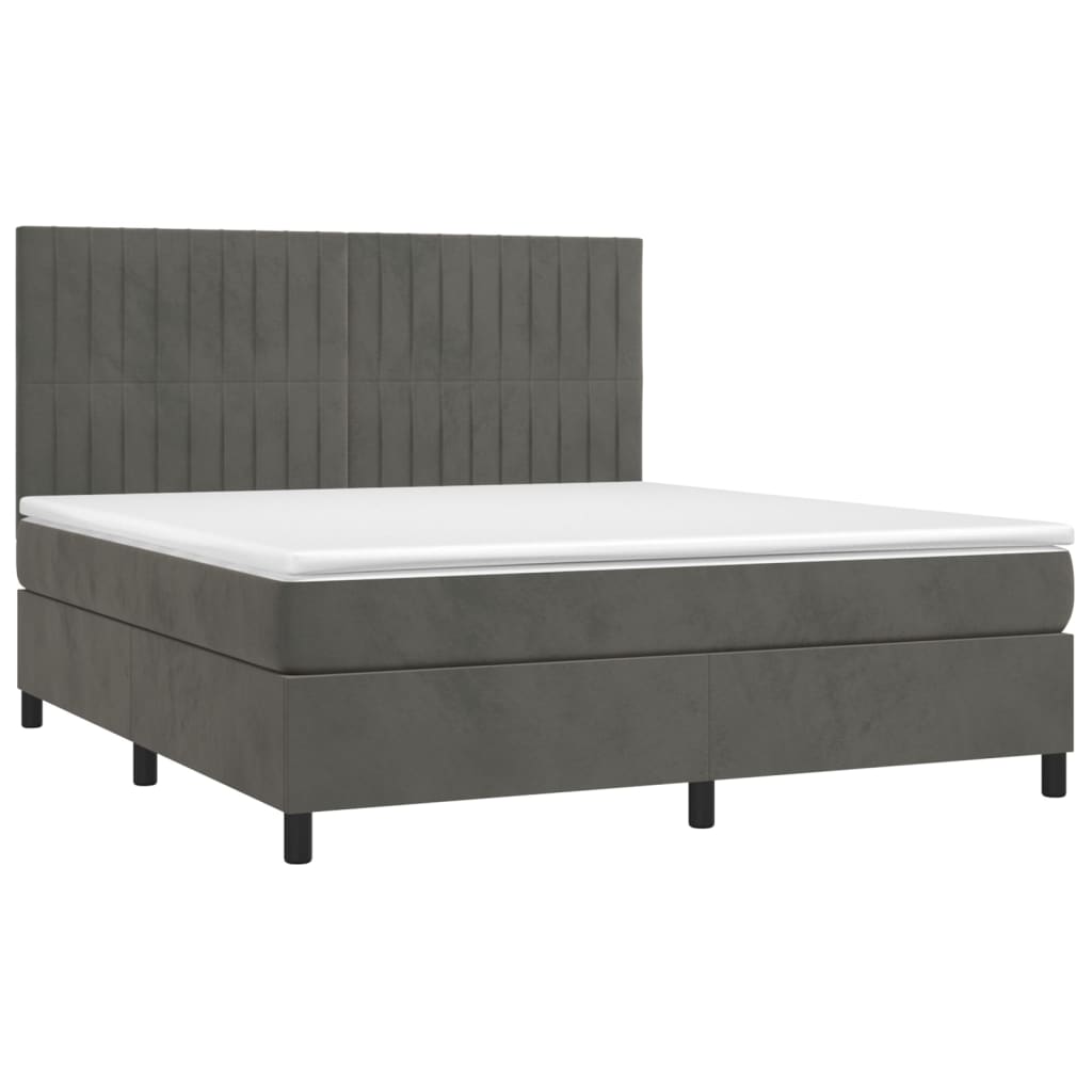 Krevet box spring s madracem LED tamnosivi 160x200 cm baršun