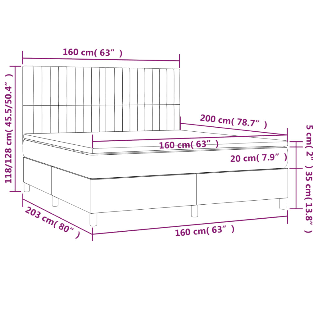 Krevet box spring s madracem LED tamnosivi 160x200 cm baršun