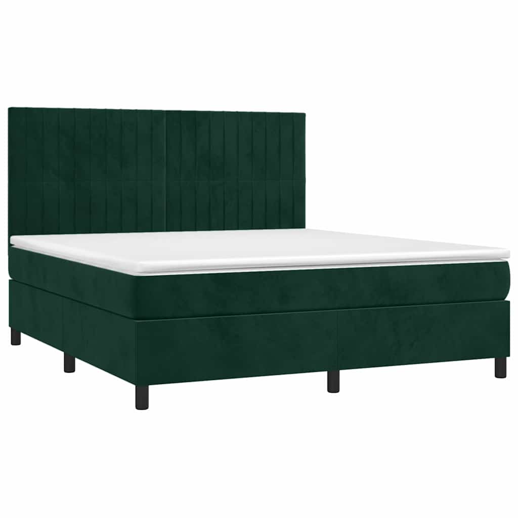 Krevet box spring s madracem LED tamnozeleni 160x200 cm baršun