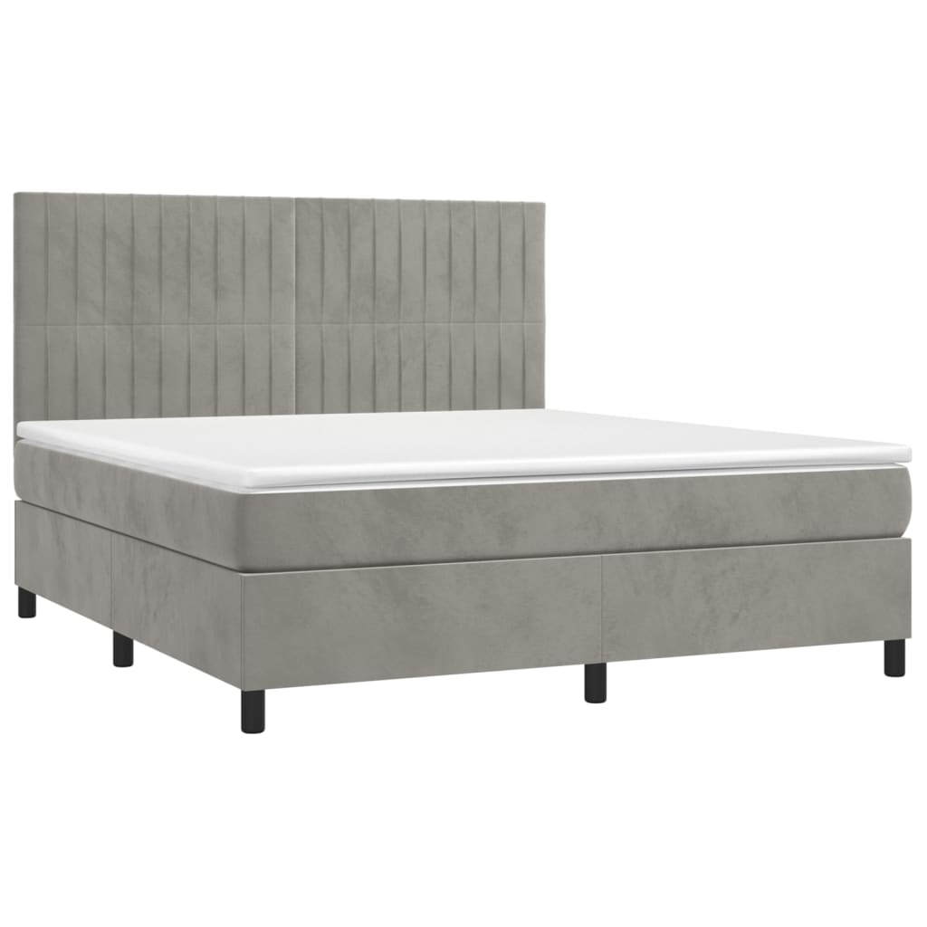 Krevet box spring s madracem LED svjetlosivi 180x200 cm baršun