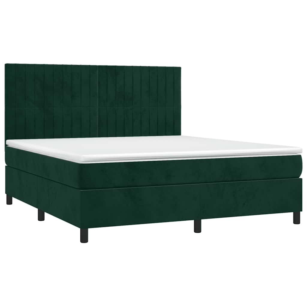 Krevet box spring s madracem LED tamnozeleni 180x200 cm baršun