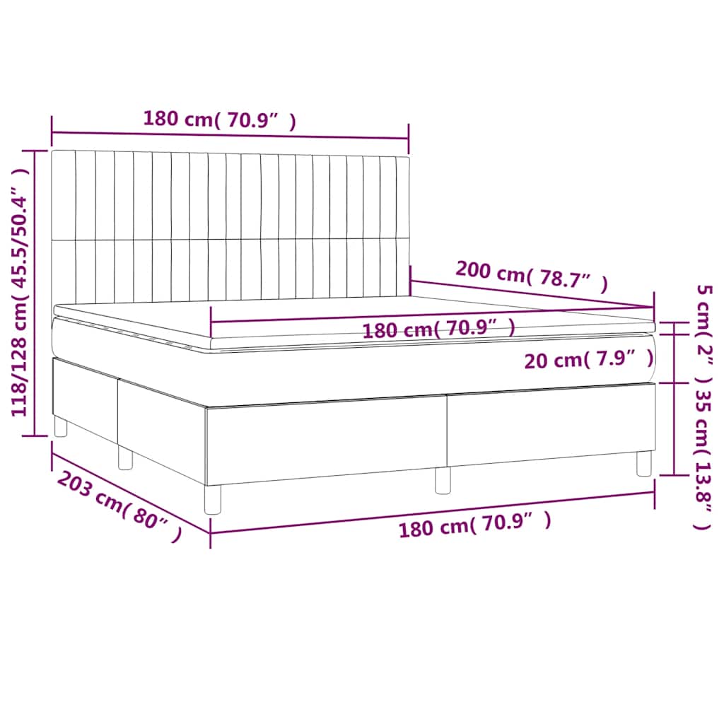 Krevet box spring s madracem LED tamnozeleni 180x200 cm baršun