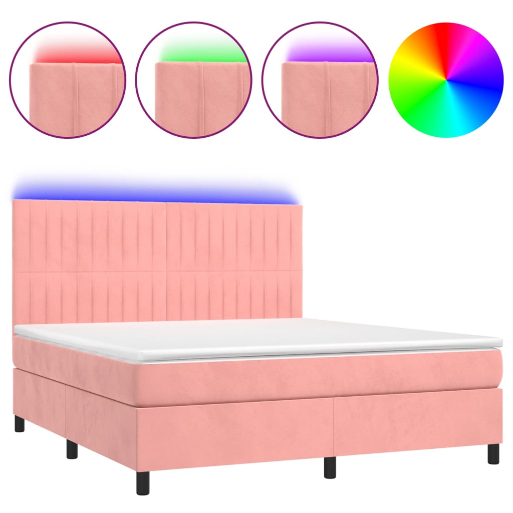 Krevet box spring s madracem LED ružičasti 180x200cm baršunasti