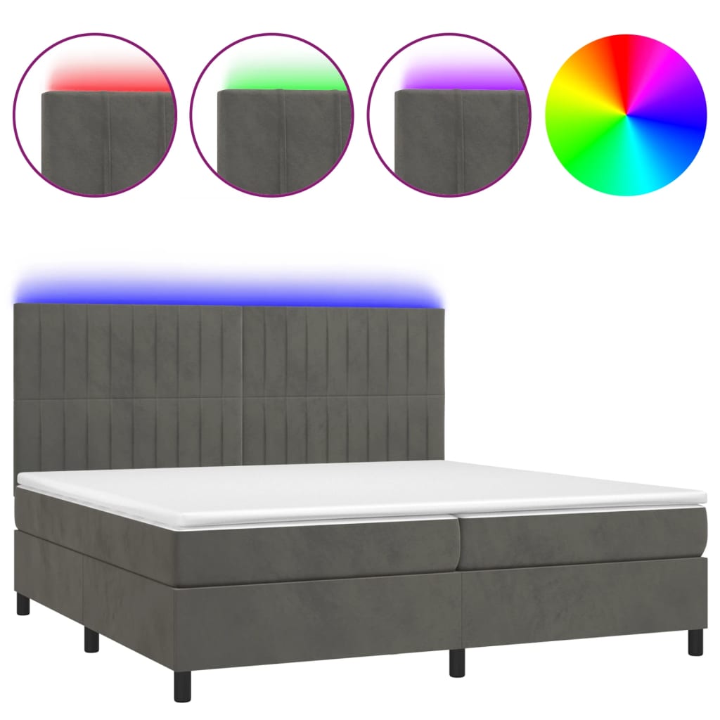 Krevet box spring s madracem LED tamnosivi 200x200 cm baršun
