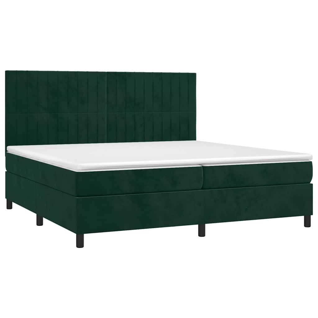 Krevet box spring s madracem LED tamnozeleni 200x200 cm baršun