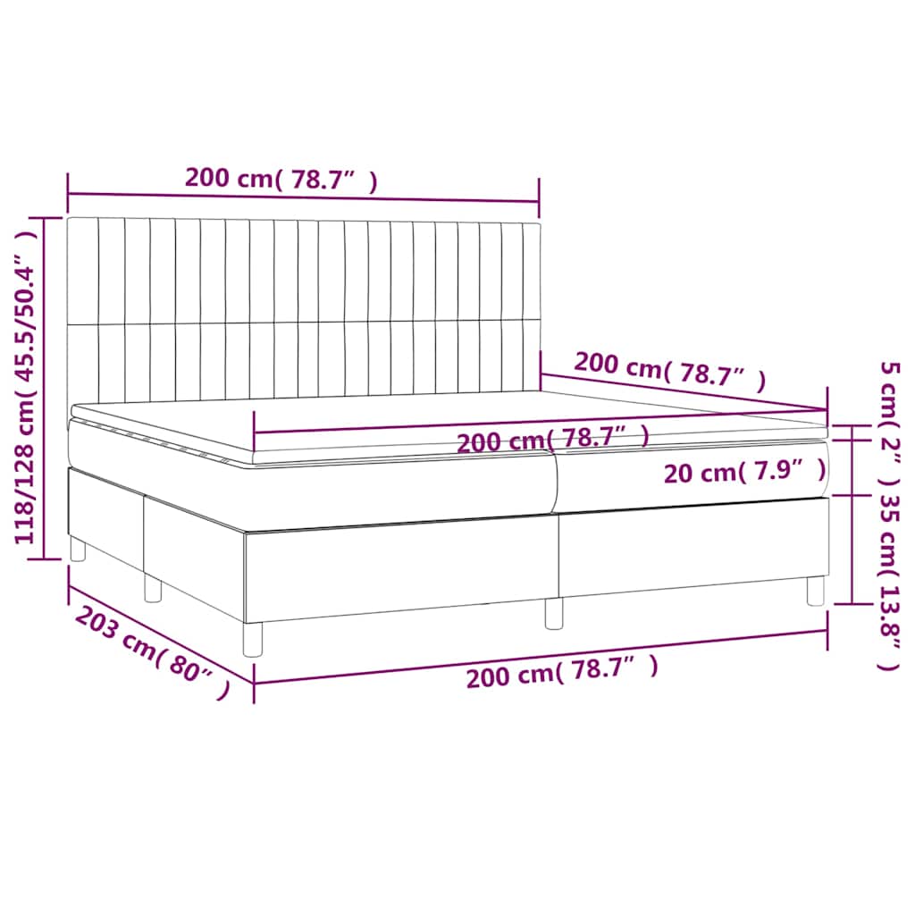Krevet box spring s madracem LED tamnoplavi 200x200 cm baršun