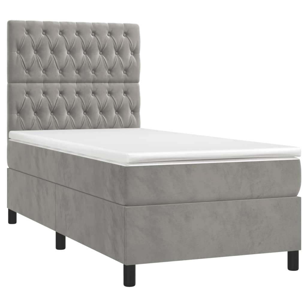 Krevet box spring s madracem LED svjetlosivi 80x200 cm baršun
