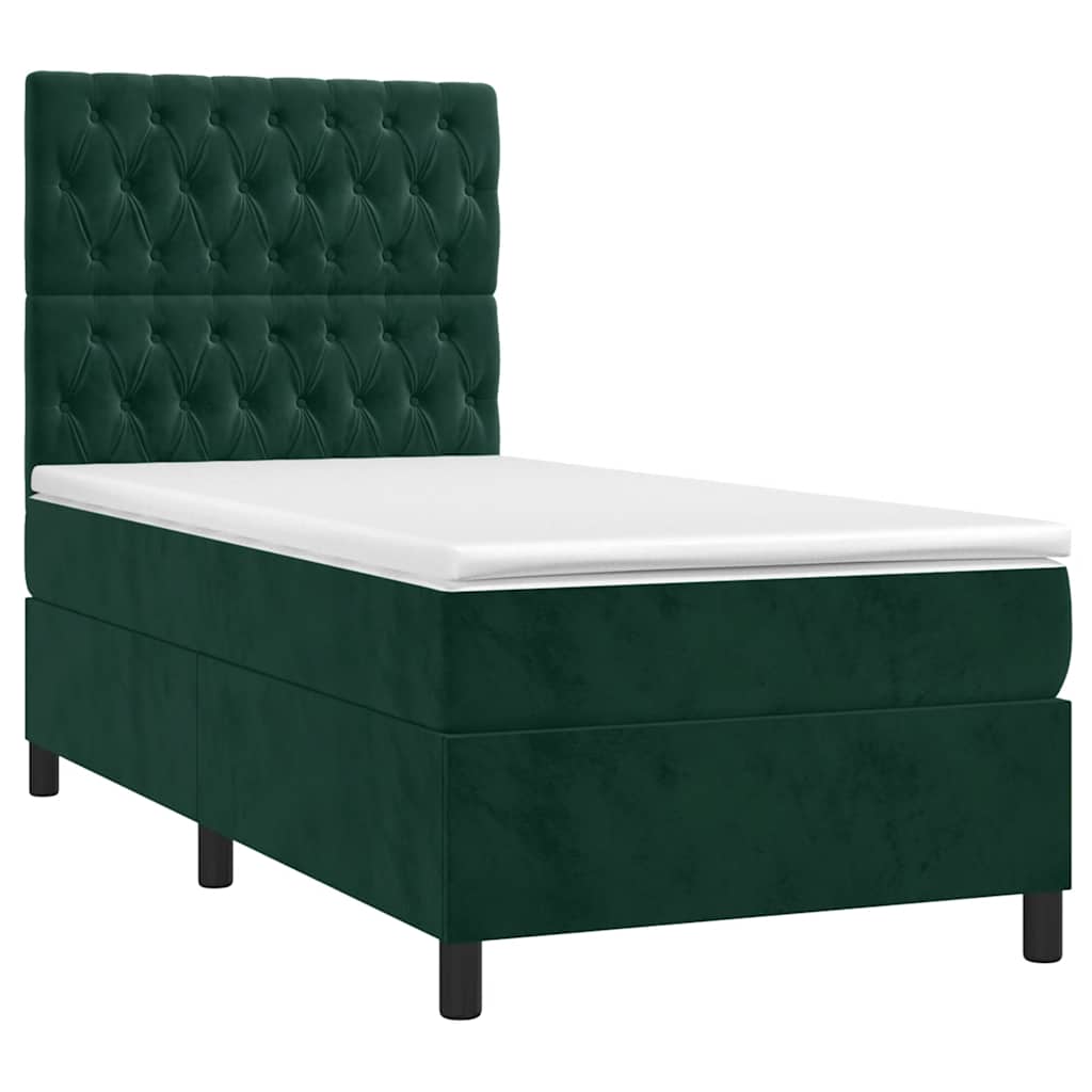Krevet box spring s madracem LED tamnozeleni 80 x 200 cm baršun