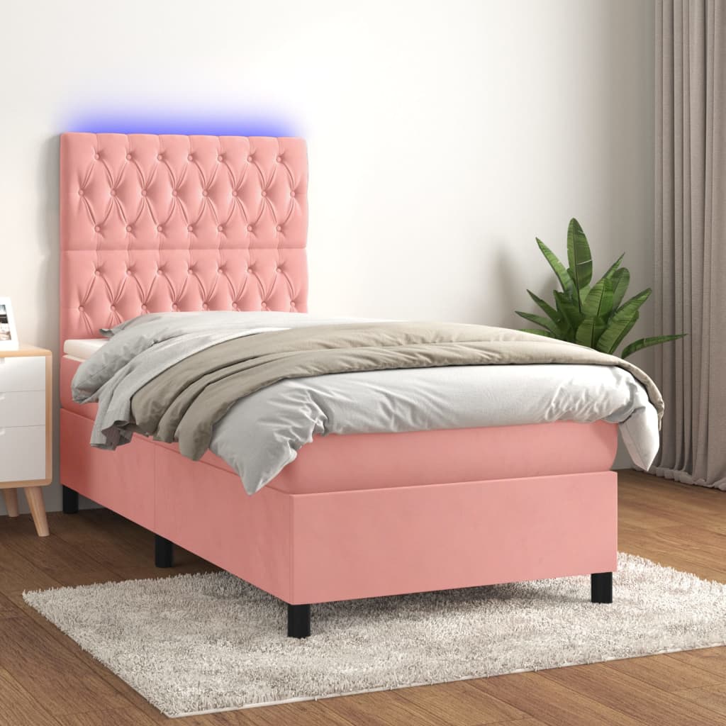 Krevet box spring s madracem LED ružičasti 80x200 cm baršunasti