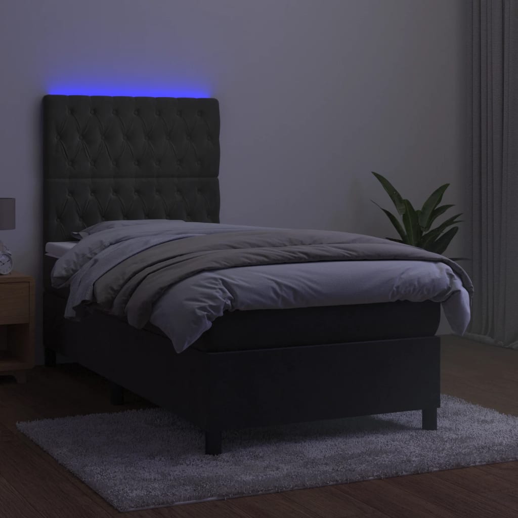 Krevet box spring s madracem LED tamnosivi 90x190 cm baršun