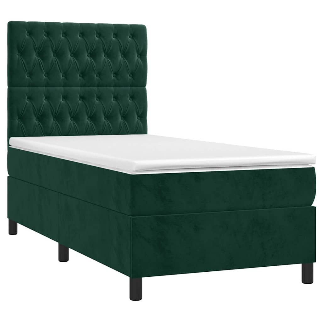 Krevet box spring s madracem LED tamnozeleni 90x190 cm baršun