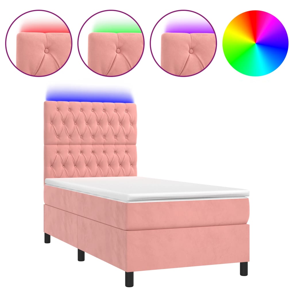 Krevet box spring s madracem LED ružičasti 90x190 cm baršunasti