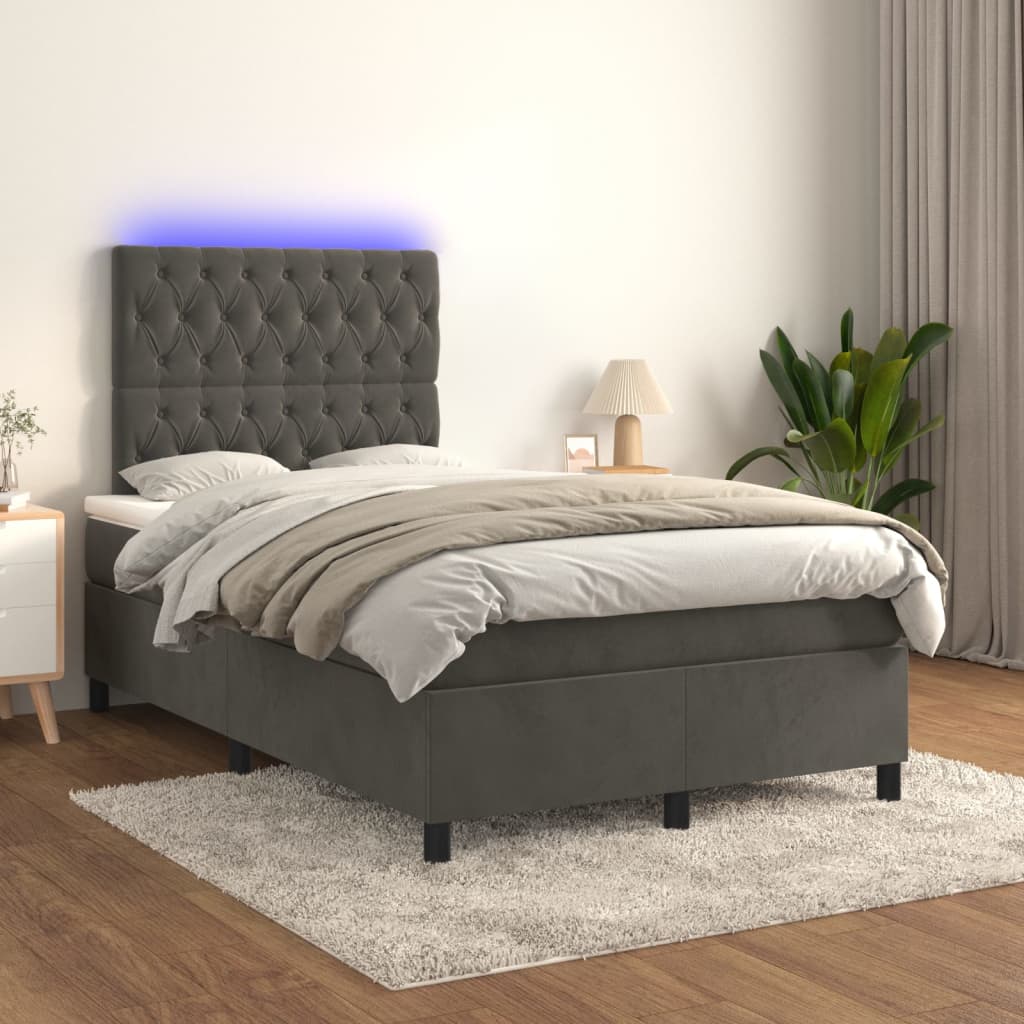 Krevet box spring s madracem LED tamnosivi 120 x 200 cm baršun