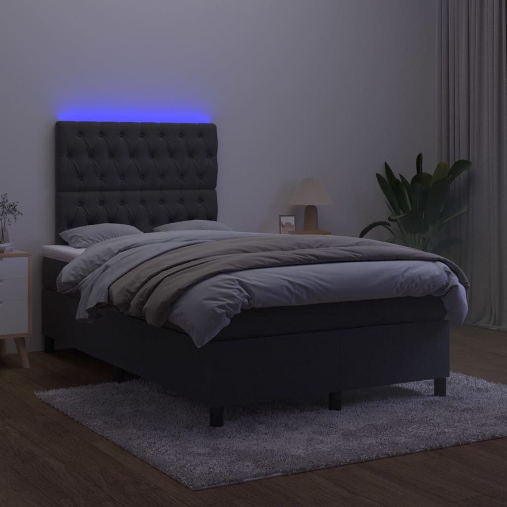 Krevet box spring s madracem LED crni 120 x 200 cm baršun