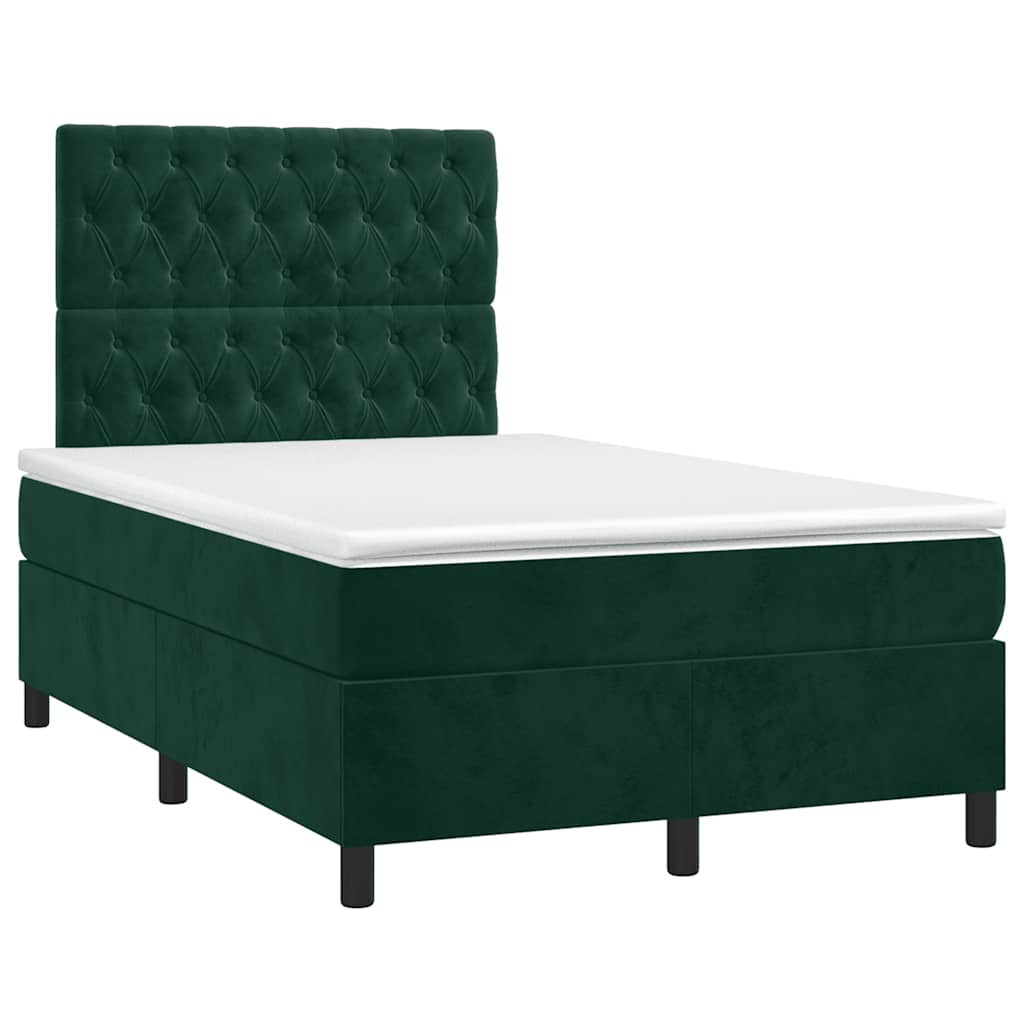 Krevet box spring s madracem LED tamnozeleni 120x200 cm baršun