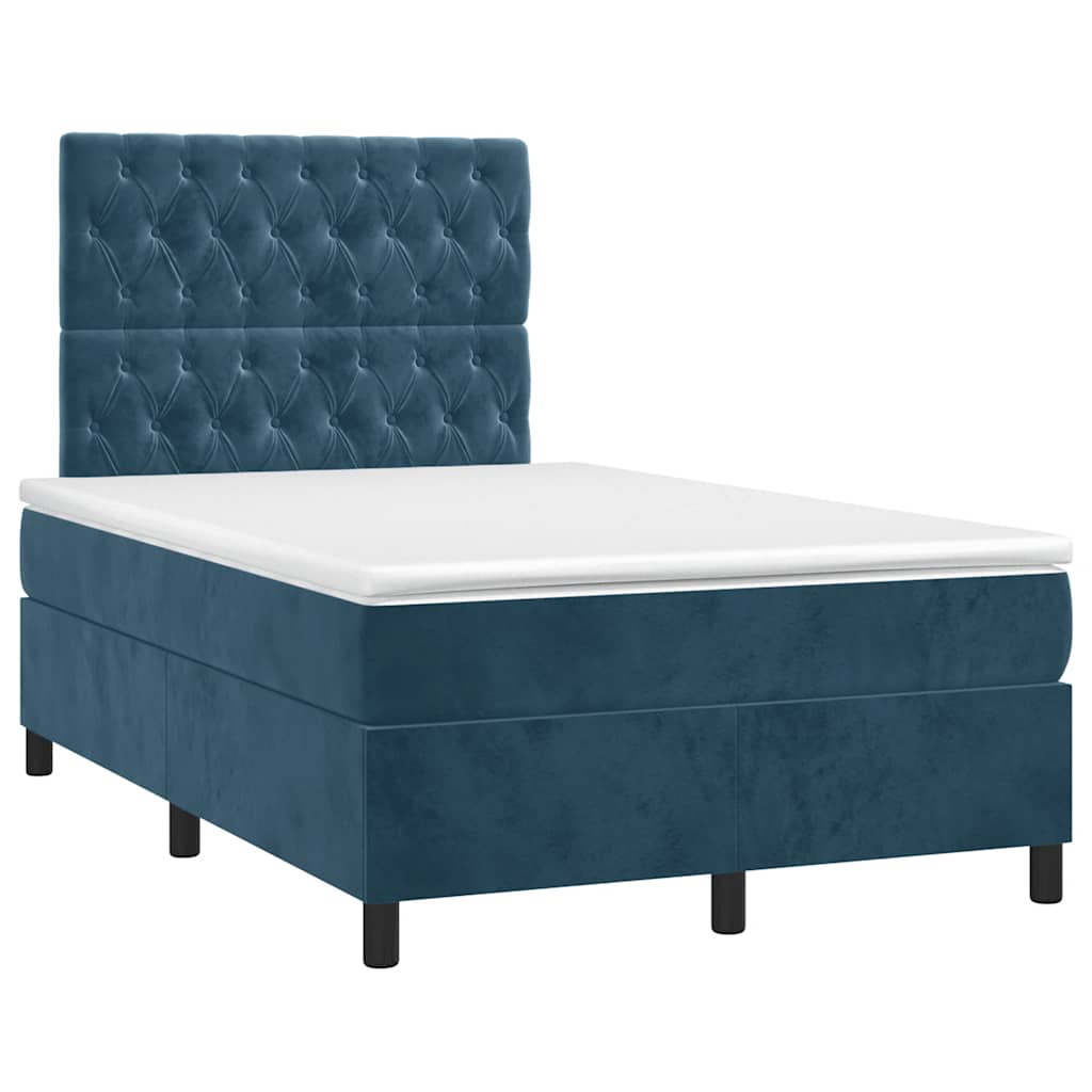 Krevet box spring s madracem LED tamnoplavi 120x200 cm baršun