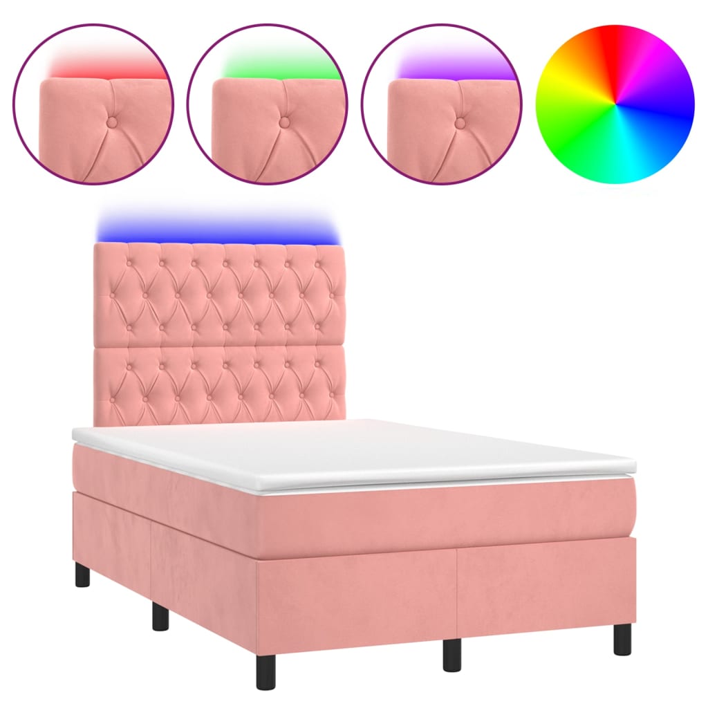 Krevet box spring s madracem LED ružičasti 120x200cm baršunasti
