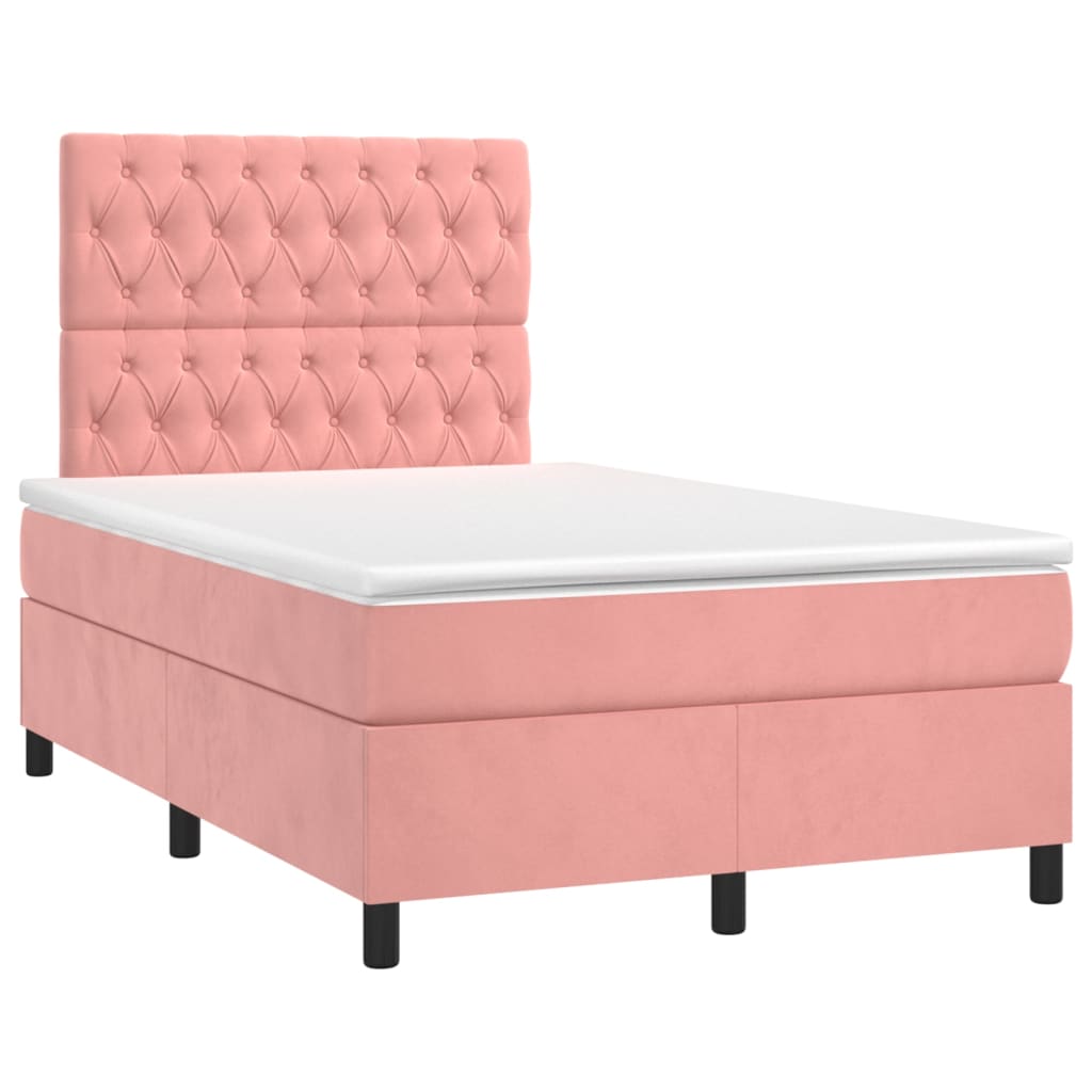 Krevet box spring s madracem LED ružičasti 120x200cm baršunasti