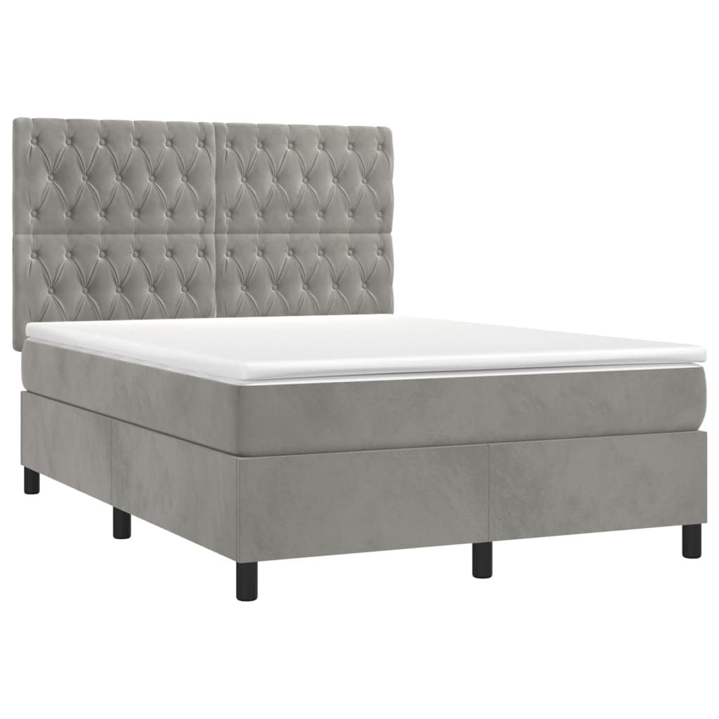 Krevet box spring s madracem LED svjetlosivi 140x190 cm baršun