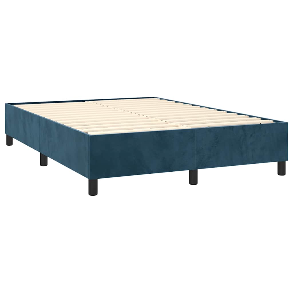 Krevet box spring s madracem LED tamnoplavi 140x190 cm baršun