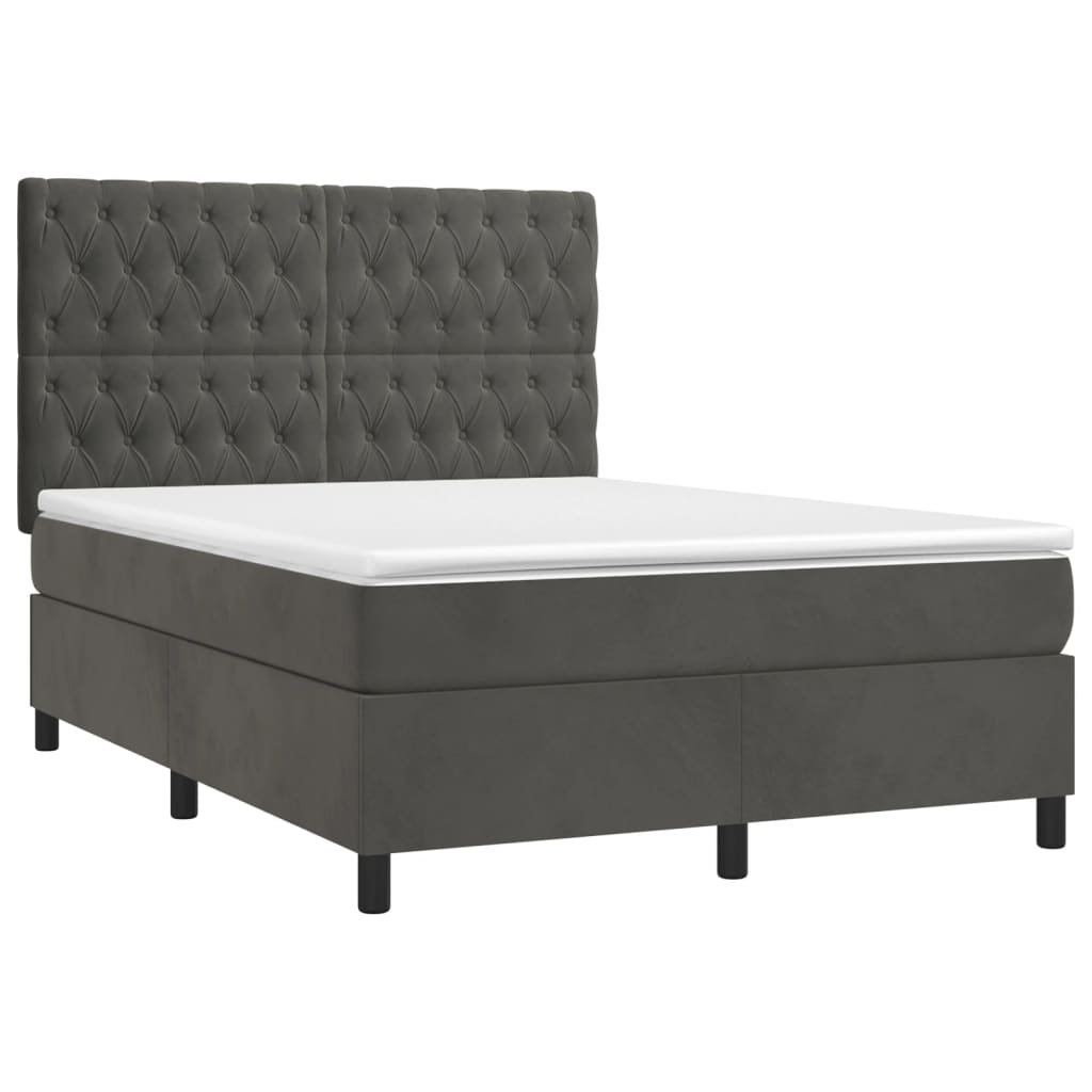 Krevet box spring s madracem LED tamnosivi 140x200 cm baršun