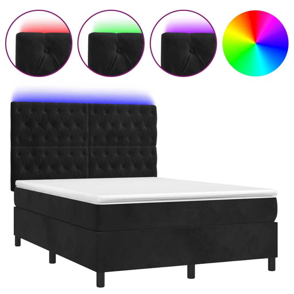 Krevet box spring s madracem LED crni 140x200 cm baršun