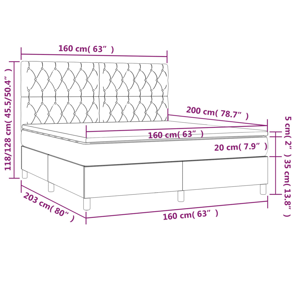 Krevet box spring s madracem LED tamnosivi 160x200 cm baršun