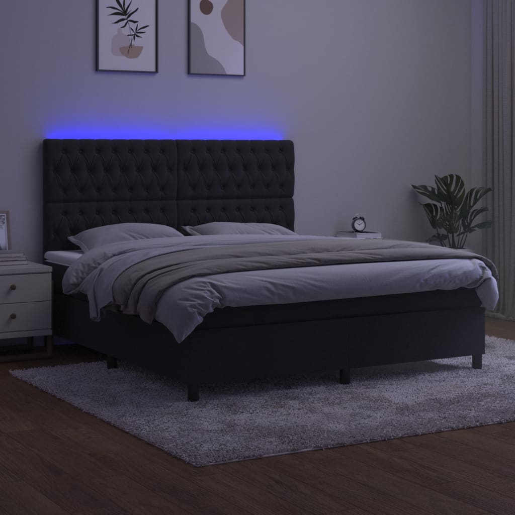 Krevet box spring s madracem LED crni 160x200 cm baršun