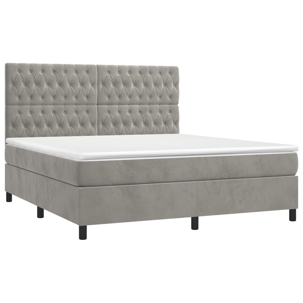 Krevet box spring s madracem LED svjetlosivi 180x200 cm baršun
