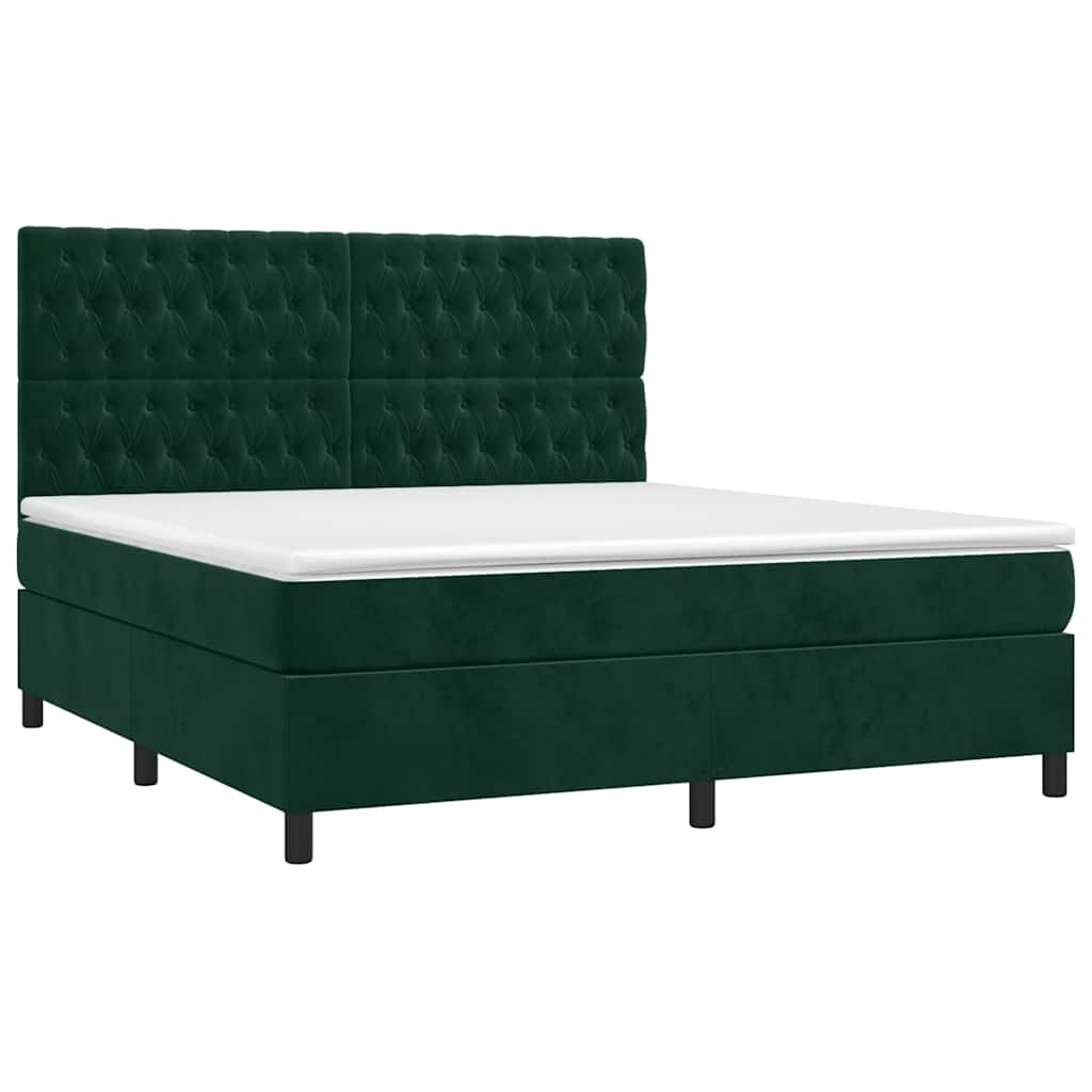 Krevet box spring s madracem LED tamnozeleni 180x200 cm baršun