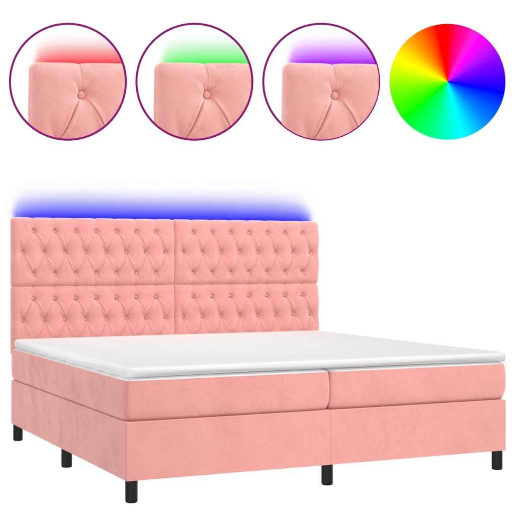 Krevet box spring s madracem LED ružičasti 200x200cm baršunasti