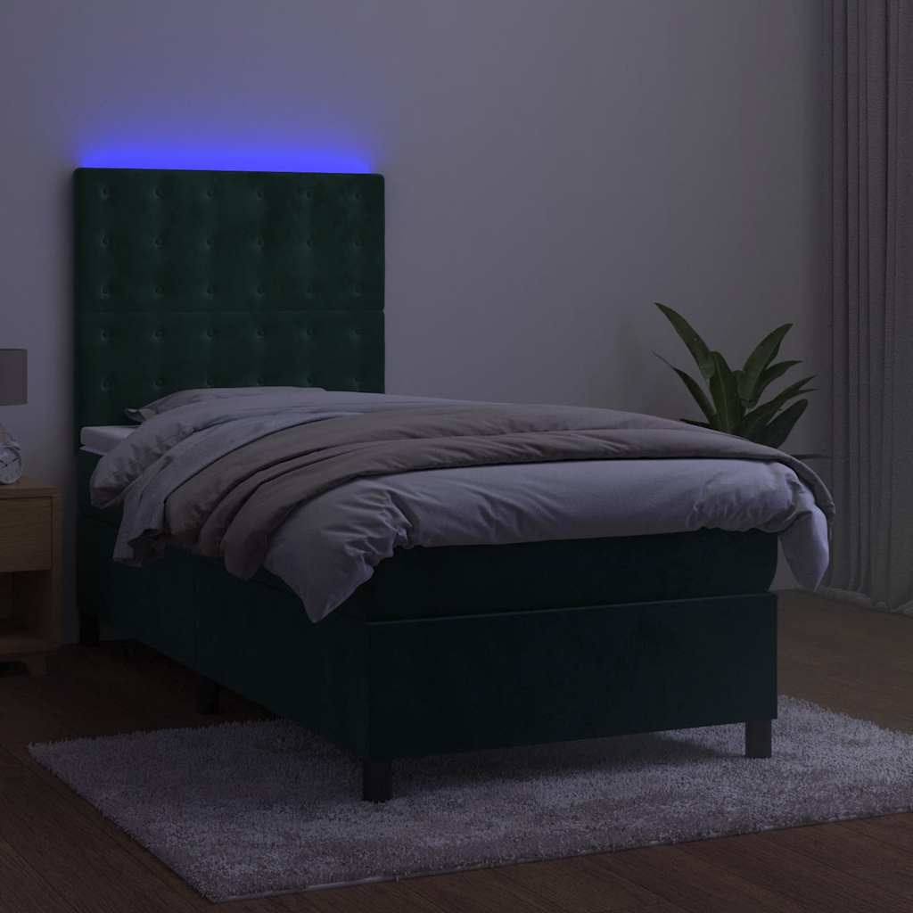 Krevet box spring s madracem LED tamnozeleni 80 x 200 cm baršun