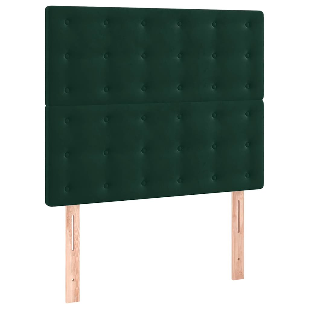 Krevet box spring s madracem LED tamnozeleni 90x190 cm baršun