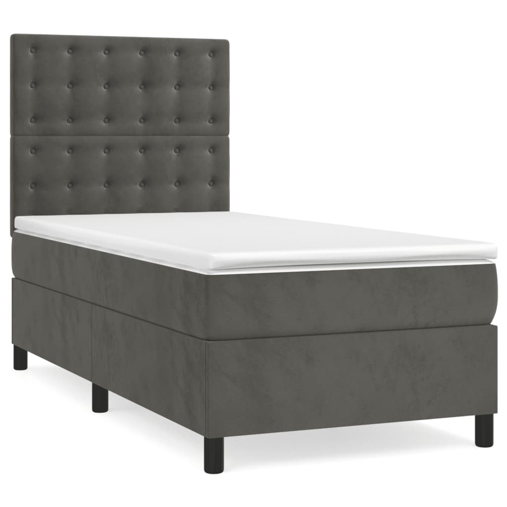 Krevet box spring s madracem LED tamnosivi 90x200 cm baršun