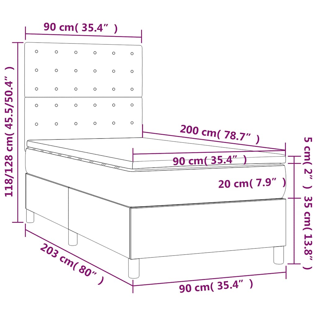 Krevet box spring s madracem LED tamnozeleni 90x200 cm baršun