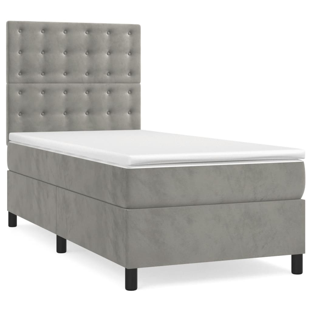 Krevet box spring s madracem LED svjetlosivi 100x200 cm baršun